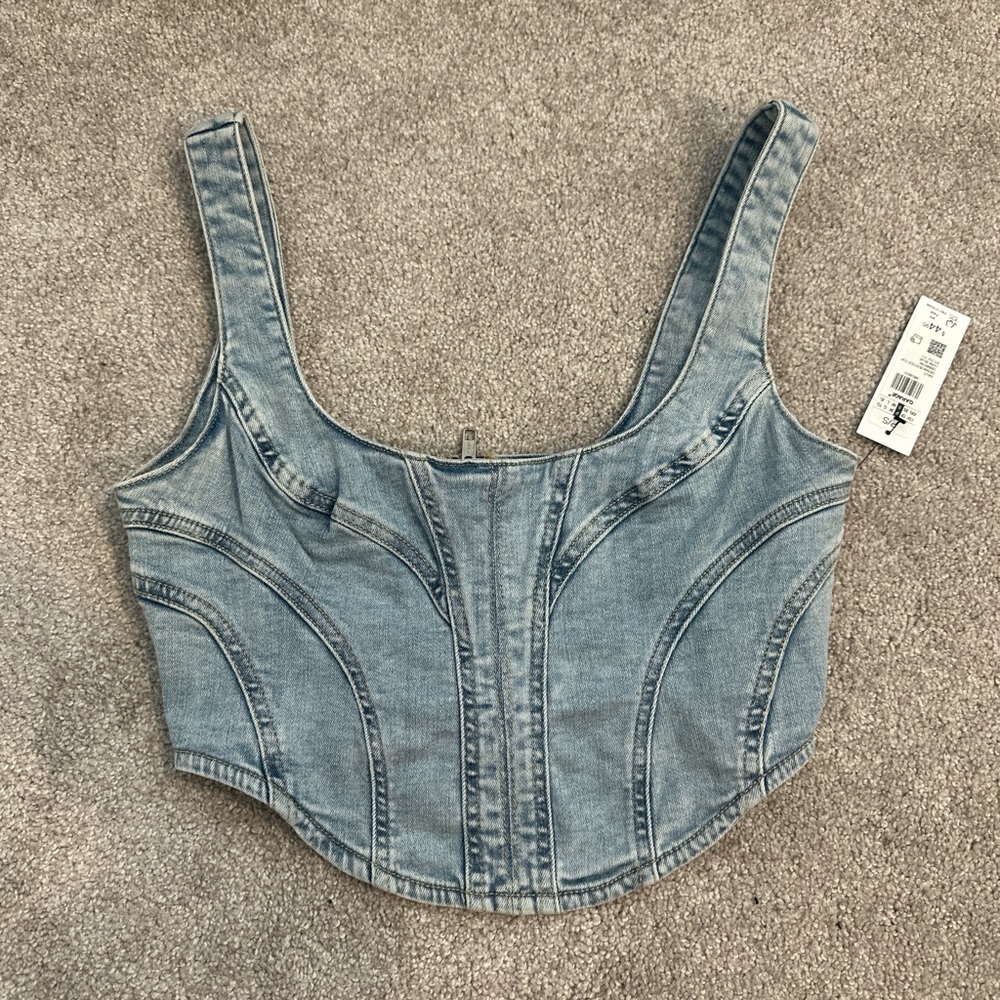 Garage Light Blue Denim Crop Top
